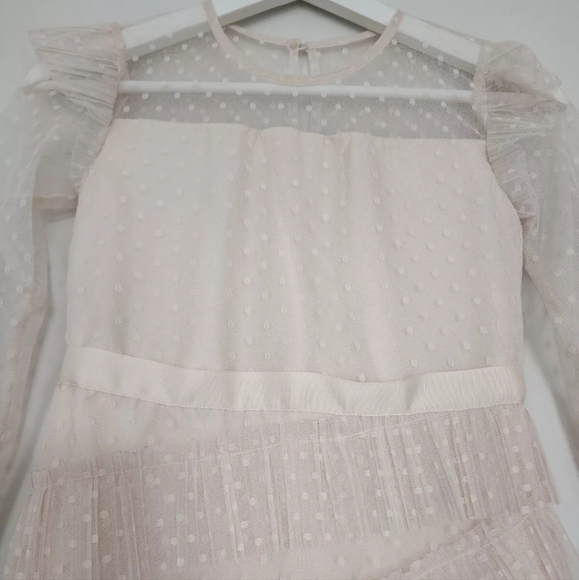 BCBG GIRLS LIGHT BEIGE RUFFLES FRILLS SHEER SLEEVES FIT & FLARE DRESS 8 - Picture 10 of 10